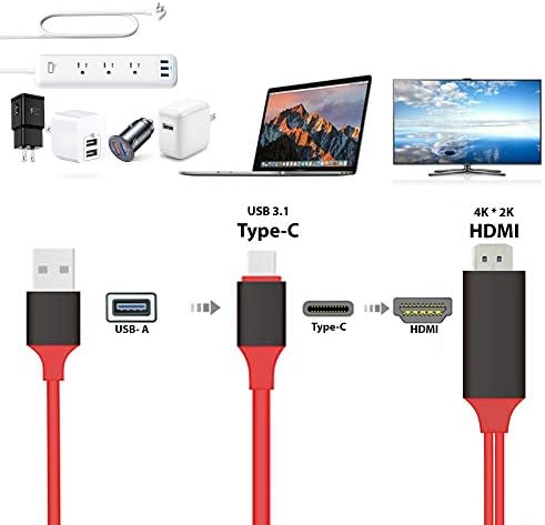 Pro USB-C HDMI התואם ל- Samsung Galaxy S21 ב 4K עם יציאת חשמל, כבל 6ft במלואו 2160p@60Hz, כבל 6ft/2m [אדום/רעם